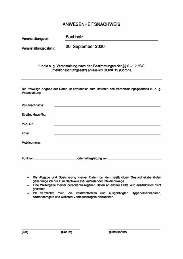 16. Anwesenheitsnachweis zum Ausfüllen A4
